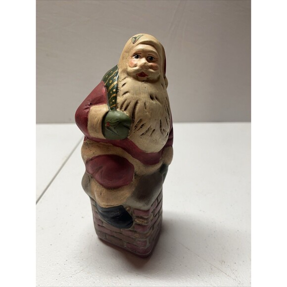 WALNUT RIDGE COLECTIBLES FOLK ART CHALKWARE 1996 SANTA WITH GIFT BAG SIGNED - Picture 1 of 5